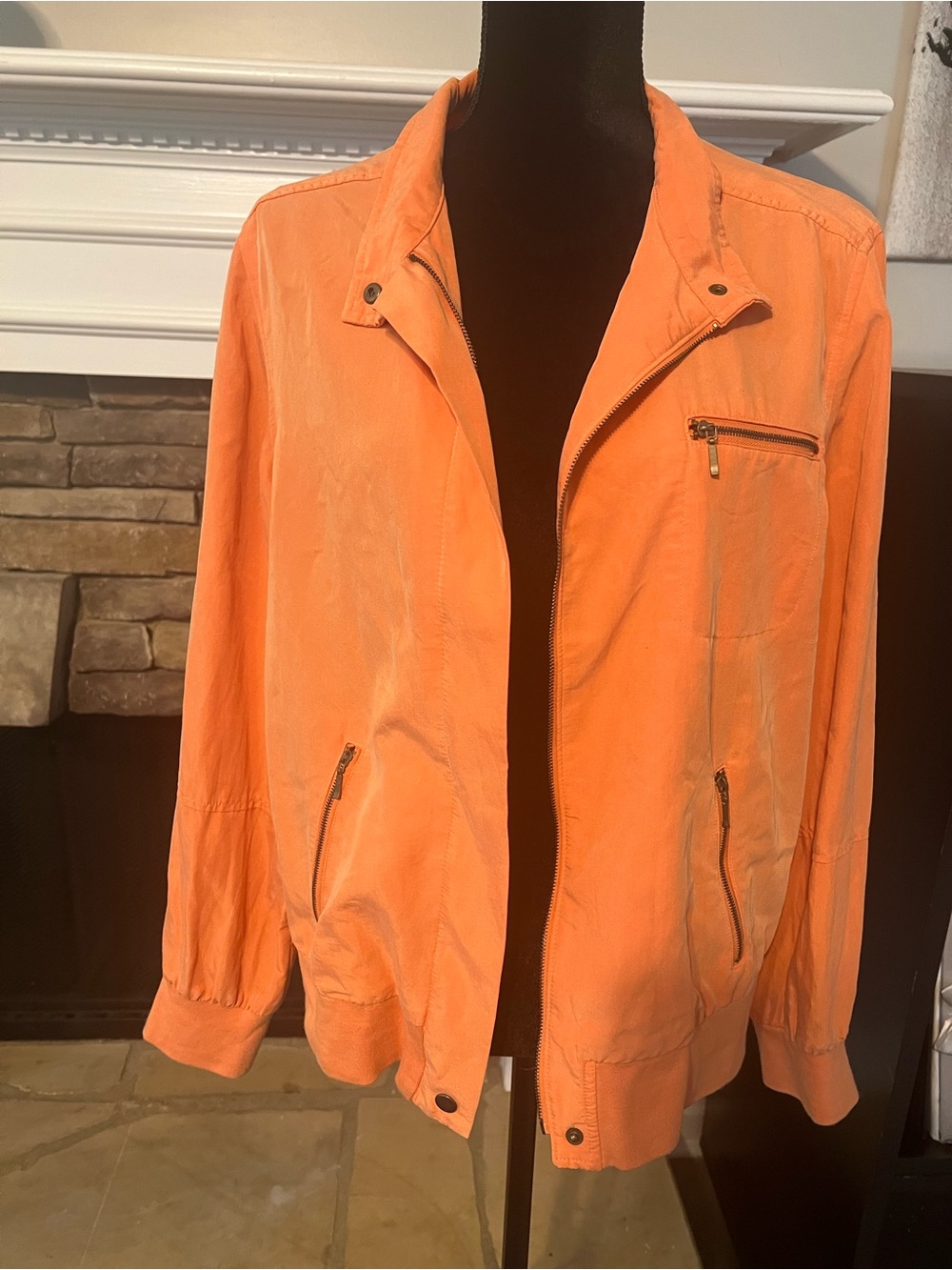 Women’s Orange Bomber Jacket with Zip Pockets
